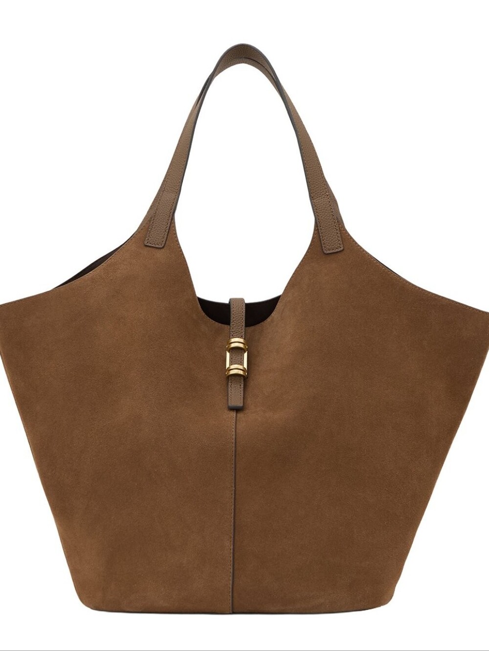 Reiss Lyra Leather Tote Brown Smooth Suede Tote Bag with Gold Hardware NWT